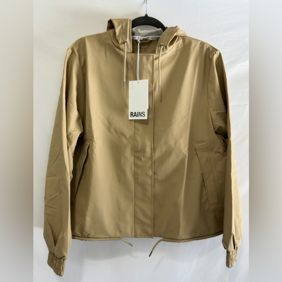 RAINS WOMANS SAND UNLINED WAIST LENGTH HOODED JACKET - SMALL - Picture 6 of 16